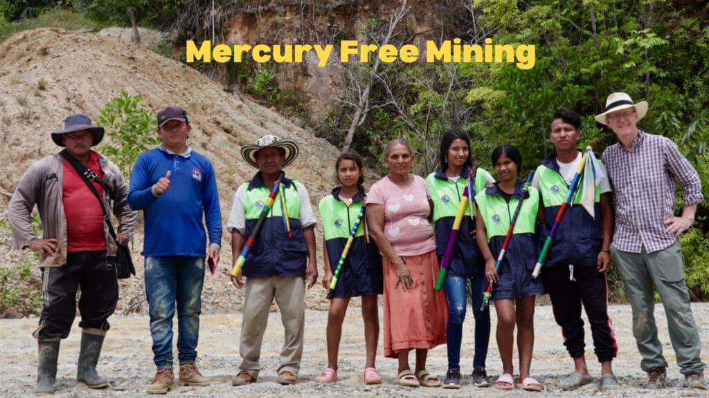 Toby Pomeroy (far right) and miners at a Goldrop training in Zaragoza, Antioquia, Colombia. Photo courtesy of Toby Pomeroy MFM.