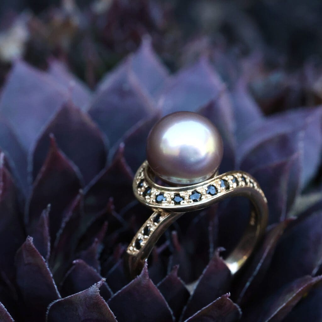 Cortez pearl and black spinel swirl colored gemstone jewelry